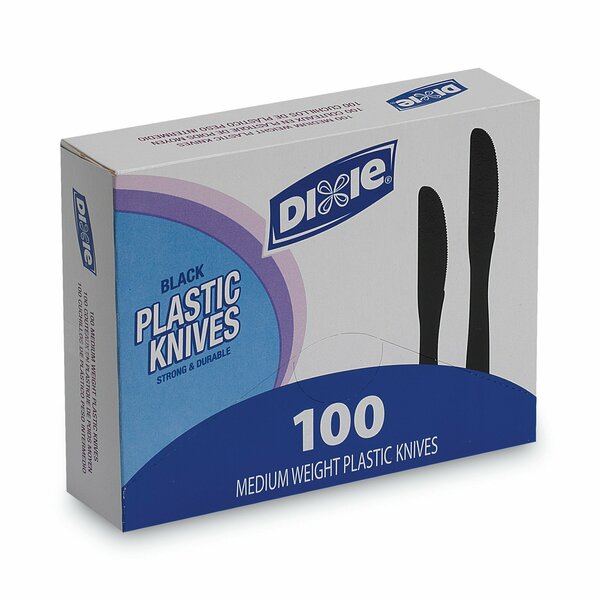 Dixie Plastic Tableware, Heavy Mediumweight Knives, Black, 100PK KM507